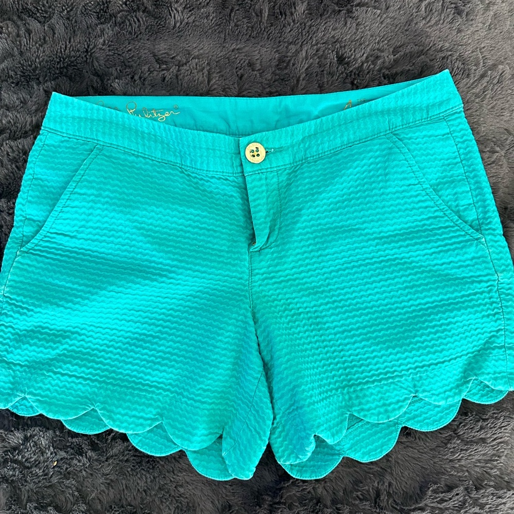 Lilly Pulitzer Turquoise Scalloped High Waist Shorts